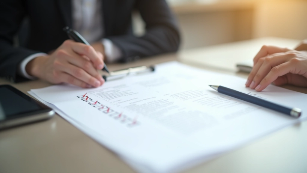 Document with checklist showing verification steps and quality assurance marks, professional office setting with notebook